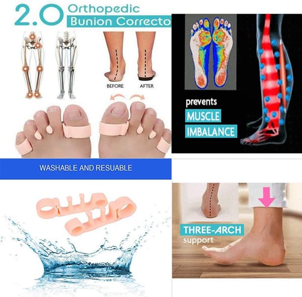 Gel tåskillere, 2 par / 4 stykker, til Hallux Valgus & hammertæer, smertelindring