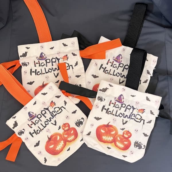 Godisväskor - Presentpåsar - Tygpåsar - Svart och orange häx-Halloween-stil - 10-pack - Godisförpackningspresentpåsar