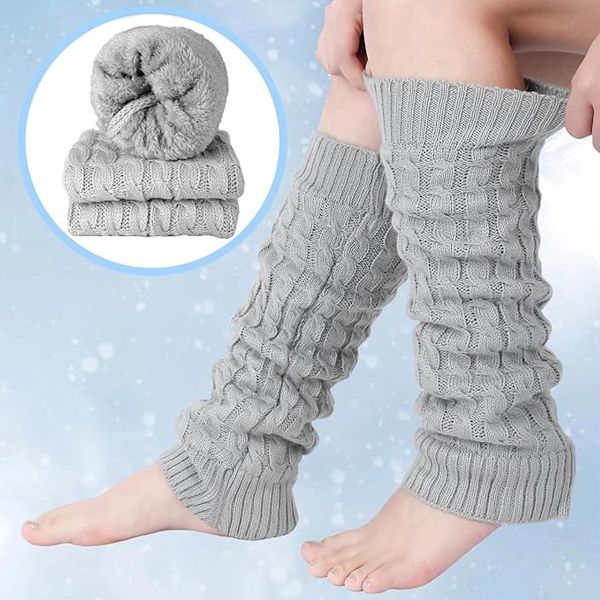Varma vinterleggings för kvinnor - 2-pack - Fleecefoder - Långa stickade leggings - Varma bootsstrumpor - Fleecefoder