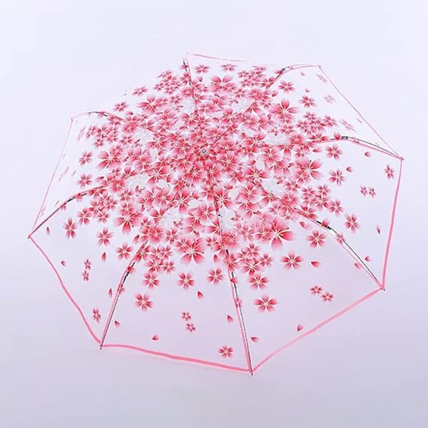 Paraply - Transparent Rejseparaply - Sammenfoldelig Manuel Paraply - Sakura Killing 3D Design - PVC Materiale