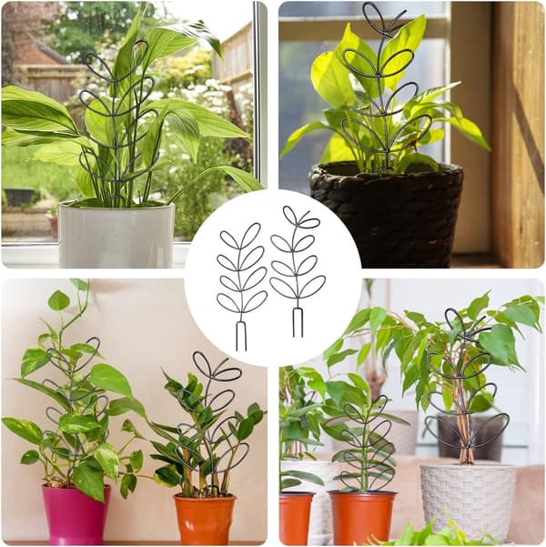 Mini Metal Espalier til Potteplanter, Bladform, Sort, 14.5x31.5cm, til Klatreplanter