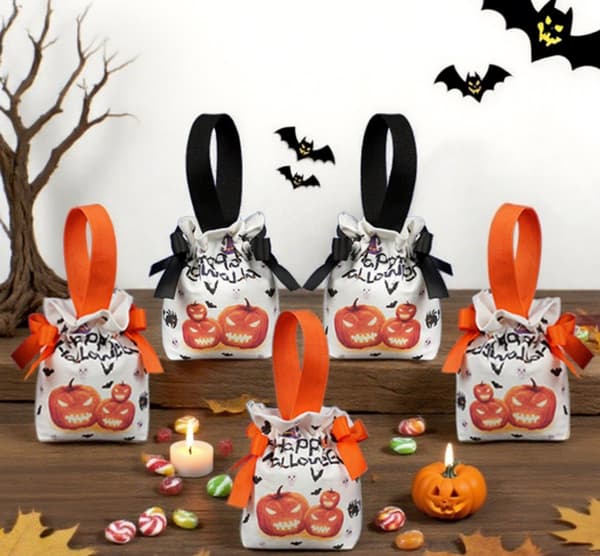 Godisväskor - Presentpåsar - Tygpåsar - Svart och orange häx-Halloween-stil - 10-pack - Godisförpackningspresentpåsar