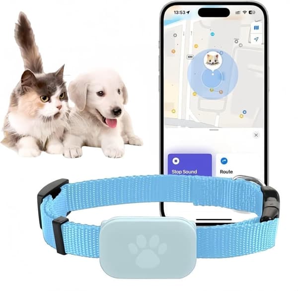 Pet Tracker, GPS-halsbånd for Katte- og Hundesporing, Pet Tracker Kompatibel med iOS/Android Blue