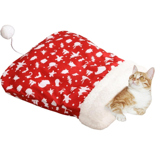 Kattekurv - Katteseng - Gemmested til katte - Sovepose til katte - Blød og varm fleece vintersovepose til