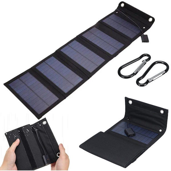 Solpanel - 5 paneler - Foldbare solpaneler - Solceller - Opladning af batteri - Solpanel powerbank