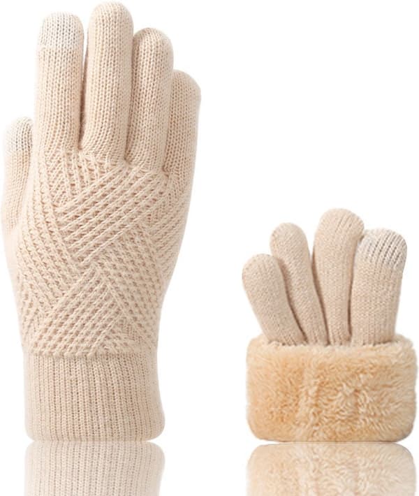 Damehandsker - Vinterhandsker - Plys Handsker - Fortykket - Kuldebeskyttelse - Touchscreen - 22 cm - Beige