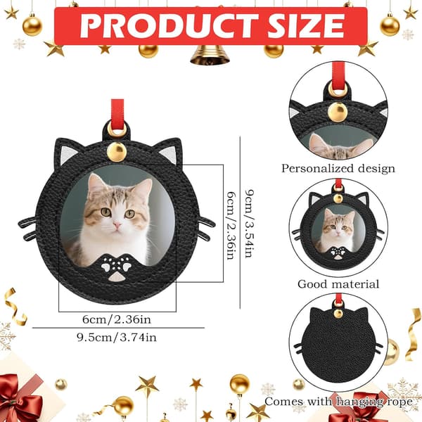 Kat-formet Mini Fotoramme Julepynt, Mini Kat Billedramme Julepynt, Personligt Julepynt Tilbehør til Familie, Sort