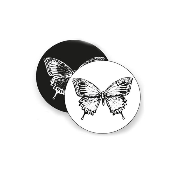 20 pack Etikett rund svart/vit blank fjäril 2 designs  3,7cm i diam. U366