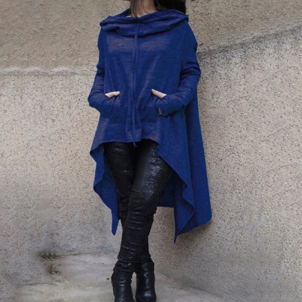 Naisten pitkähihainen villapaita yksiväriset hupparit Blue 5XL