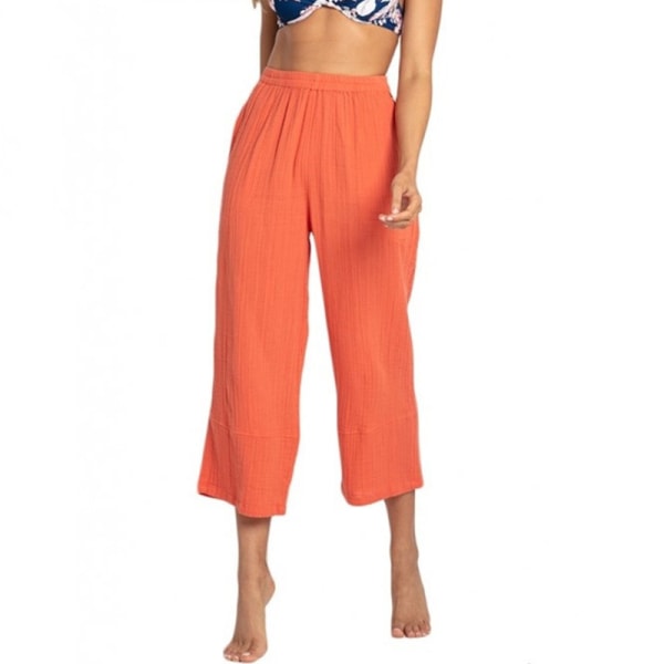 Naisten puuvillaiset Capri-housut, korkeavyötäröiset casual lyhennetyt housut Orange,XXL