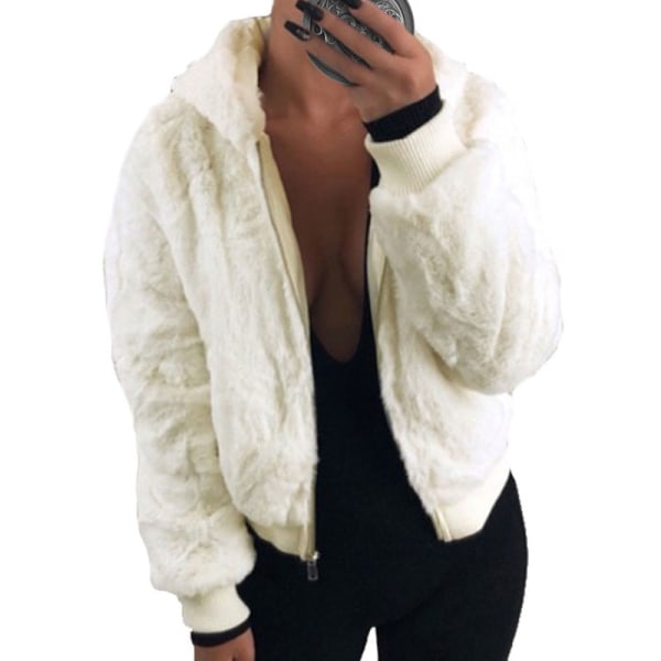 Naisten huppari Fleece-takki Pörröinen hupullinen lämmin takki White,5XL