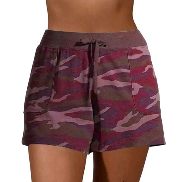 Kvinders Camouflage Hurtigtørrende Shorts Beach Soft Pants Sports Red Wine,3XL