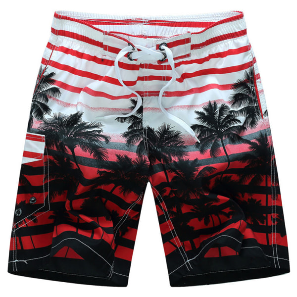 Män Beach Sports Shorts Elastisk Stripe Printed Bekväm Lös Red M