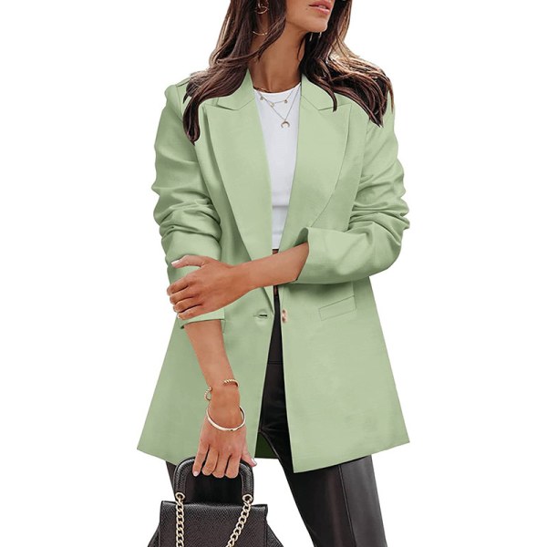 Kvinder langærmet business jakker ensfarvet cardiganjakke Pale Green L