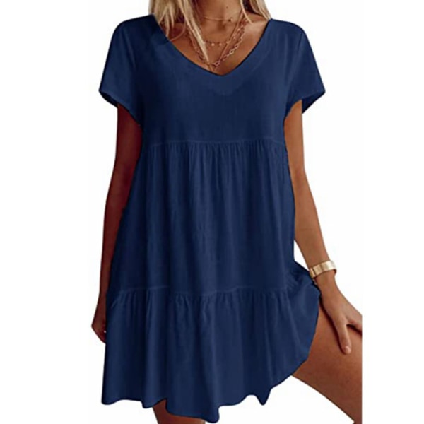 kvinder sommer kortærmet flæsekant tunika t-shirt Kjoler Dark Blue 2XL