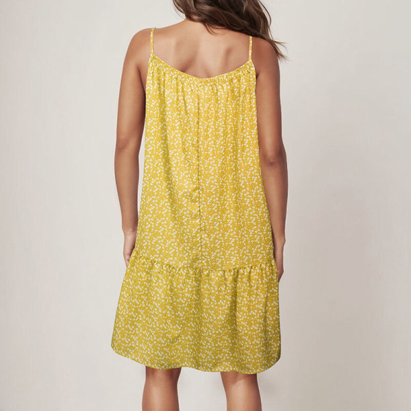 Spaghettiband för kvinnor Korta miniklänningar Sexig klänning inomhus Yellow 3XL