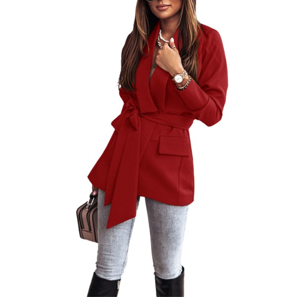 Kvinder Lapel Blazer Coats Lace Up OL Work Slim Suits Jakker Red S