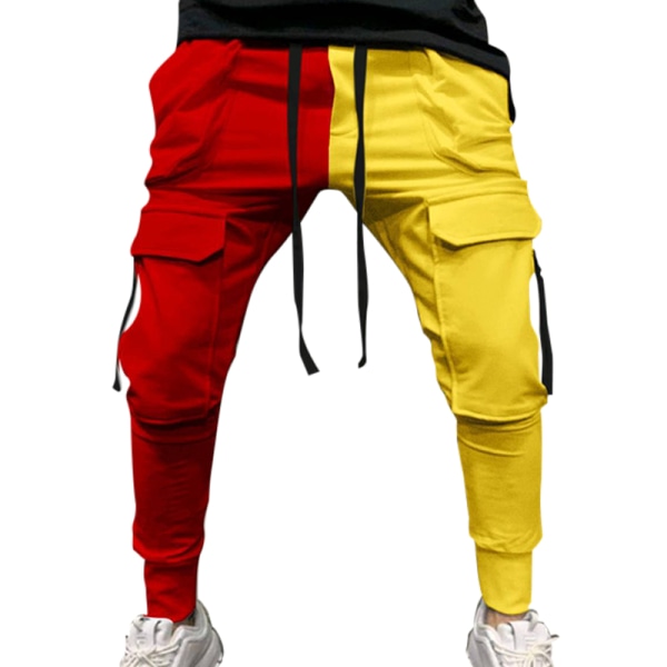 Mænd, der syr farverige afslappede sportsbukser med snøre Red Yellow,L