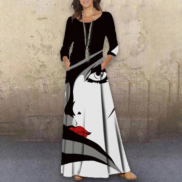 Dame abstrakt trykt fuld længde kjole med blomsterprint Maxi Element-I M