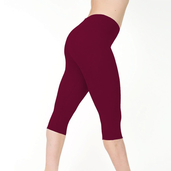 Damer Skinny Leggings Låg midja Capri byxor Wine Red XS