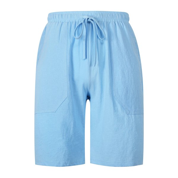 Herre almindelige strandshorts Sommerkorte bukser Bomuld Linned Casual Light Blue XL