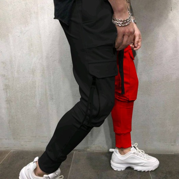 Mænd, der syr farverige afslappede sportsbukser med snøre Black Red,L
