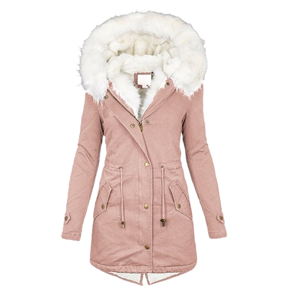 Kvinnor Långärmad Enfärgad Fuskpäls Hood Coat Knappar Ytterkläder Pink 5XL