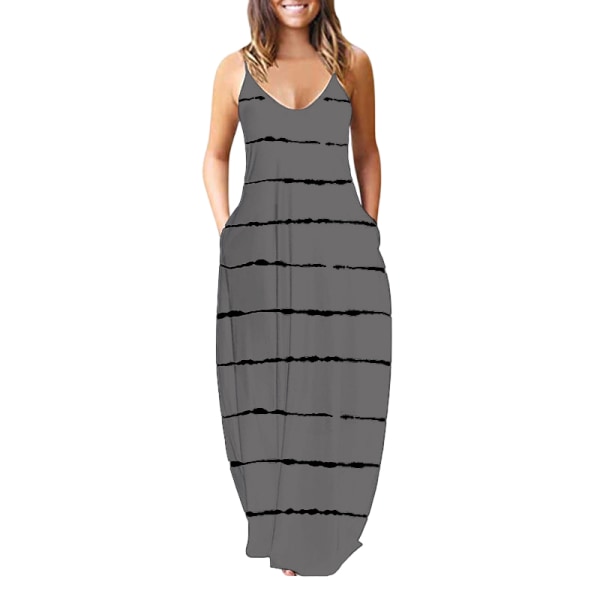 Dame Strappy Slip Kjoler Pocket Beach Long Maxi Dress Stripet Dark Gray XXL  fdc9 | Dark Gray | Polyester | Fyndiq