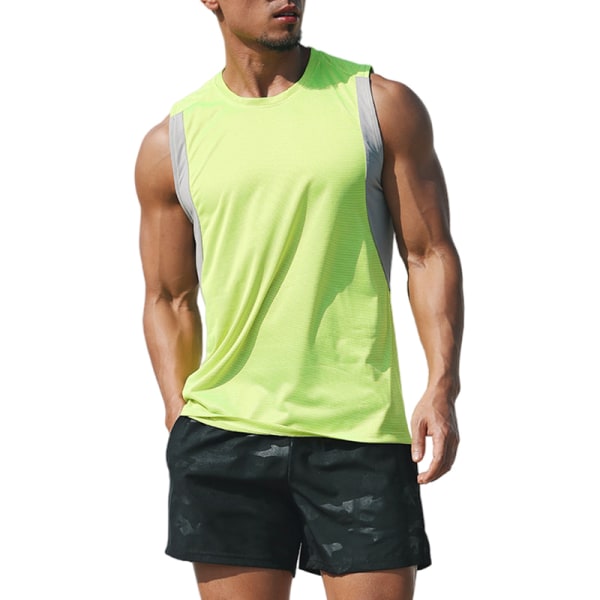 Lös Ärmlös Skjorta För Män Tank Top Elastisk Träning Fluorescent Green,XL