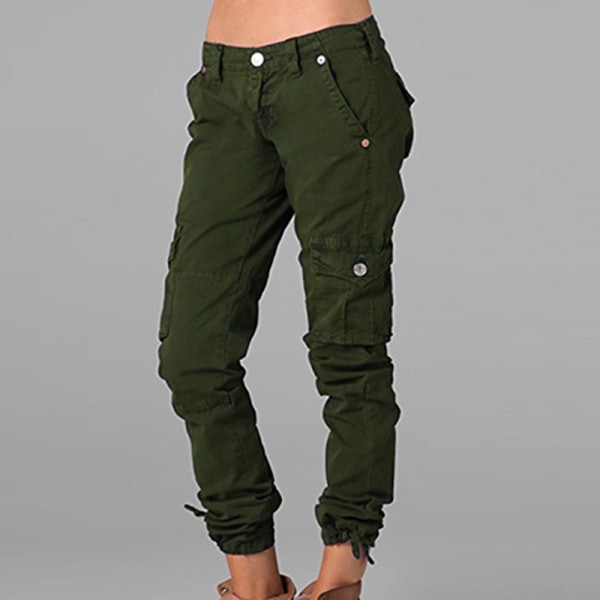 Kvinder ensfarvede bukser Mid Waist Loungewear Army Green 3XL