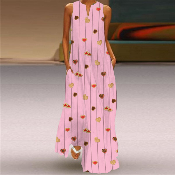Naisten kesäinen maximekko Löysä hihaton pitkä mekko taskuilla Style N 2XL