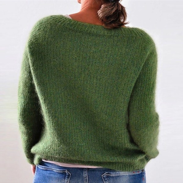 Naisten pitkähihainen pyöreäkauluksinen neulepusero yksivärinen villapaita Green XL