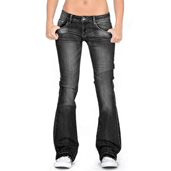 Kvinder Skinny Jeans Jeggings Stretch Bukser Frynsede Brede Ben Black,XL