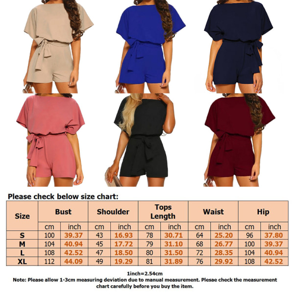 Kvinders sommer ensfarvede shorts med korte ærmer Jumpsuits Rompers Khaki,L
