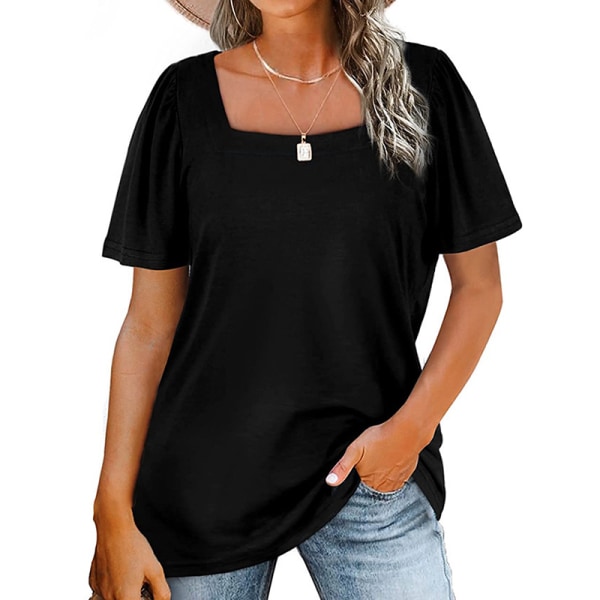 Kvinnor Kortärmade T-shirts Fyrkantiga Hals Toppar Black S