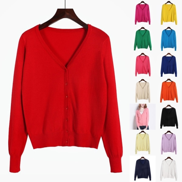 Dame langærmet åben front cardigan sweater V-hals varm frakke Vattenmelon röd 3XL