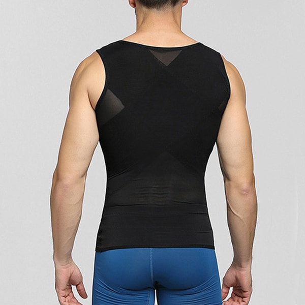 Män Body Shaper Slimming Vest Linne Compression Shirt Black,XXL