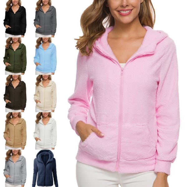 Luvtröja för damer med fickor i enfärgad fleece-tröja Apricot L