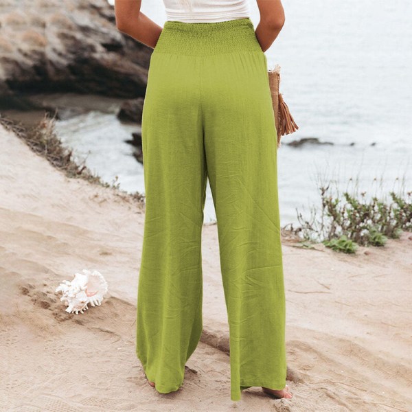 Naisten korkeavyötäröiset alaosat löysät casual puuvillaiset pellavahousut Bright Green 2XL