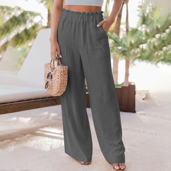 Kvinder brede ben bukser Mid waist Loungewear Gray S