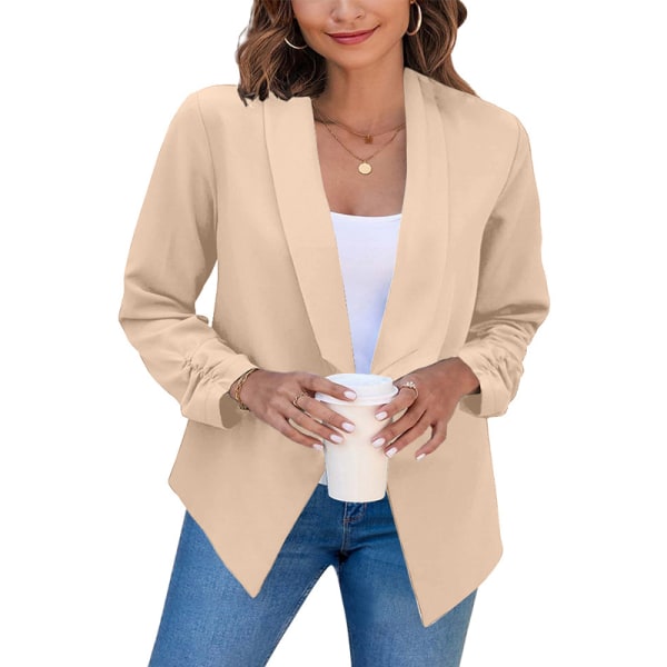 Kvinder langærmet business jakker ensfarvet cardiganjakke Beige XL