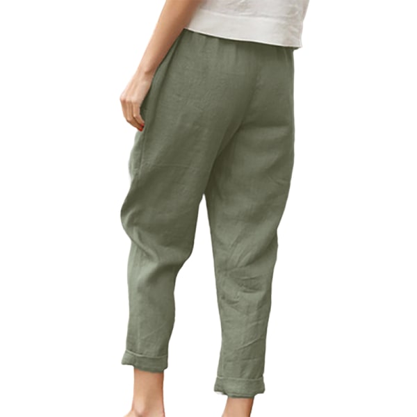 Kvinders bomuldshør bukser med lige ben Løse bukser 2 lommer Green M
