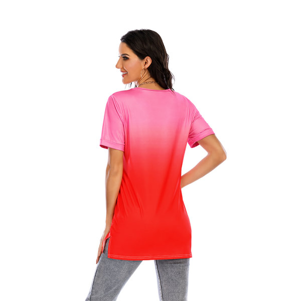 Dam Gradient V-ringad Top Kortärmad T-shirt Sweatshirt Light red,L