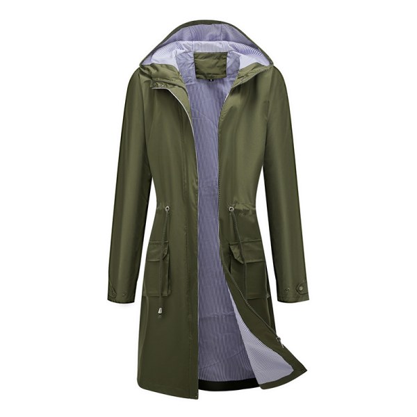 Langærmet frakke til kvinder, vandtæt overtøj Army Green L