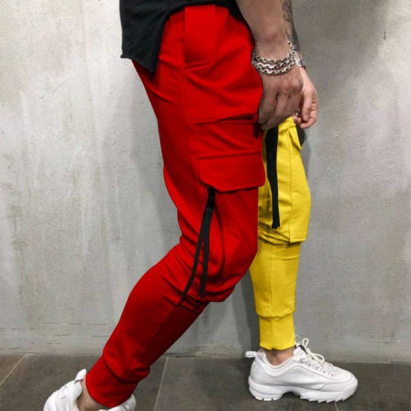 Mænd, der syr farverige afslappede sportsbukser med snøre Red Yellow,XL