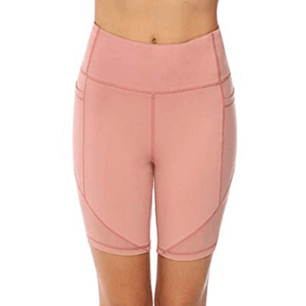Kvinders højtaljede yogashorts Skinny Workout-sidetaske Pink,M