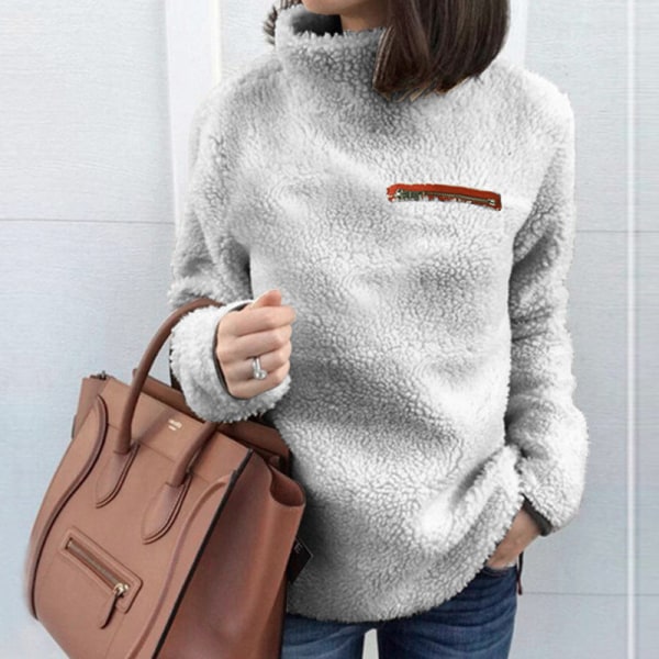 Dam Sherpa Sweater Thicken Pullover Light Gray L