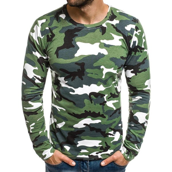 Herr Camouflage Scoop Neck Toppar Slim Fit Tactical Pullover Green XXL