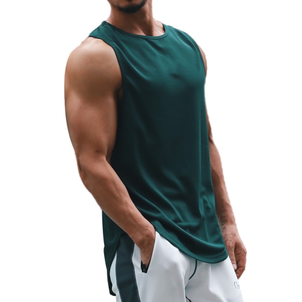 Män Loose Shirt Tank Elastic Fitness Bekväm väst Green M