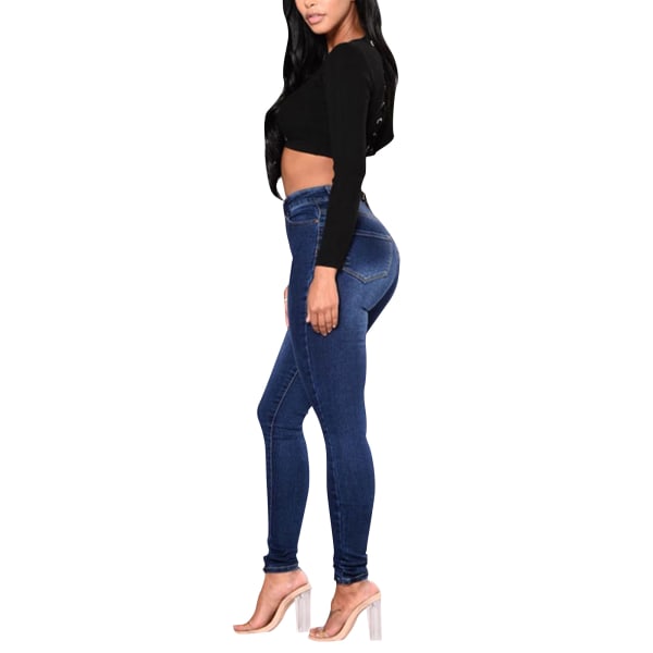 Dame Jeggings Jeans Pencil Bukser Højtaljet Skinny Fit Buks Navy Blue,3XL